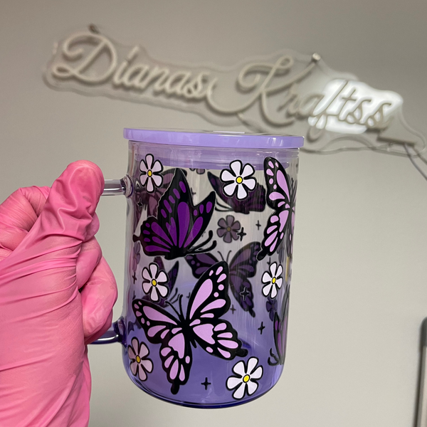 17 Oz. Butterfly glass Ombre mug