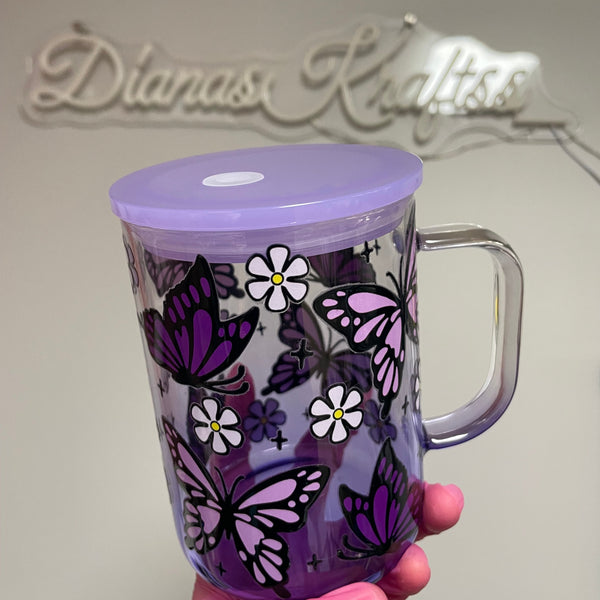 17 Oz. Butterfly glass Ombre mug